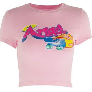 Women Round Neck Short Sleeve Crop Tops